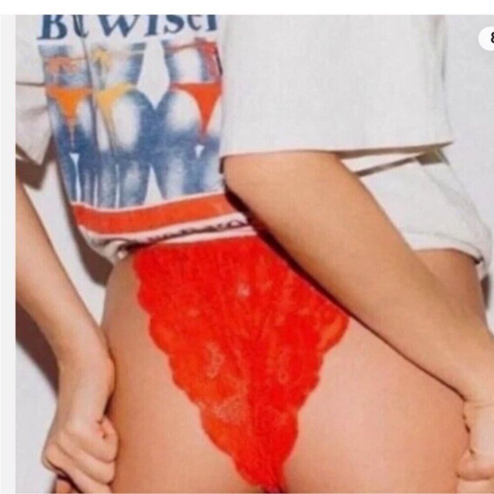 NWT Free People x WE ARE HAH Chase Me Down Panty Medium Siren Red Lace Panties - Picture 3 of 11